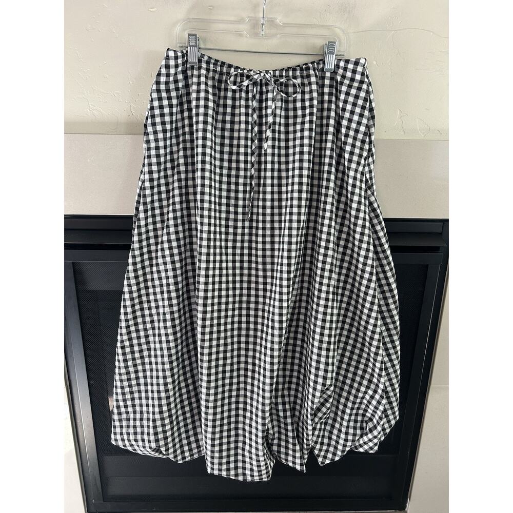 Emerson Lang Gingham Bubble Hem Midi Skirt Black White Lined Women’s M